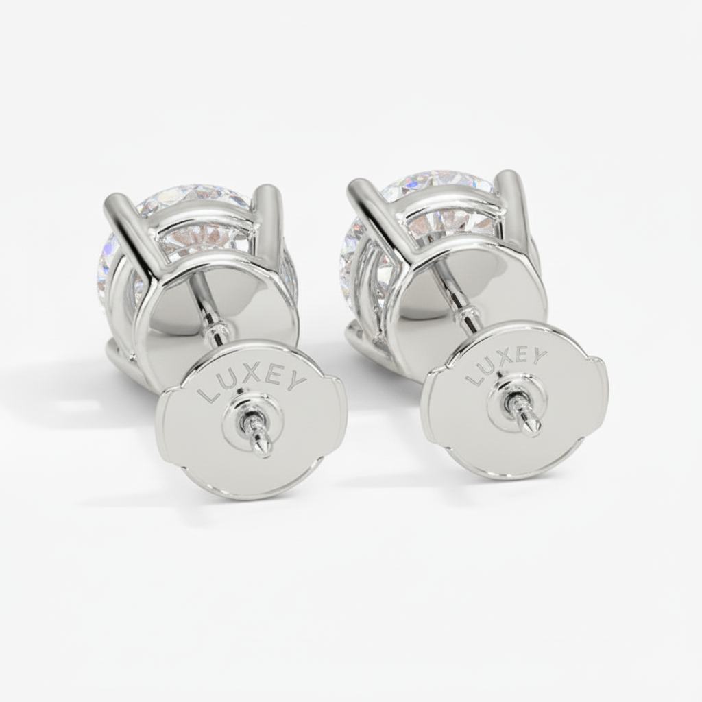 White Gold Studs Back View - Luxey