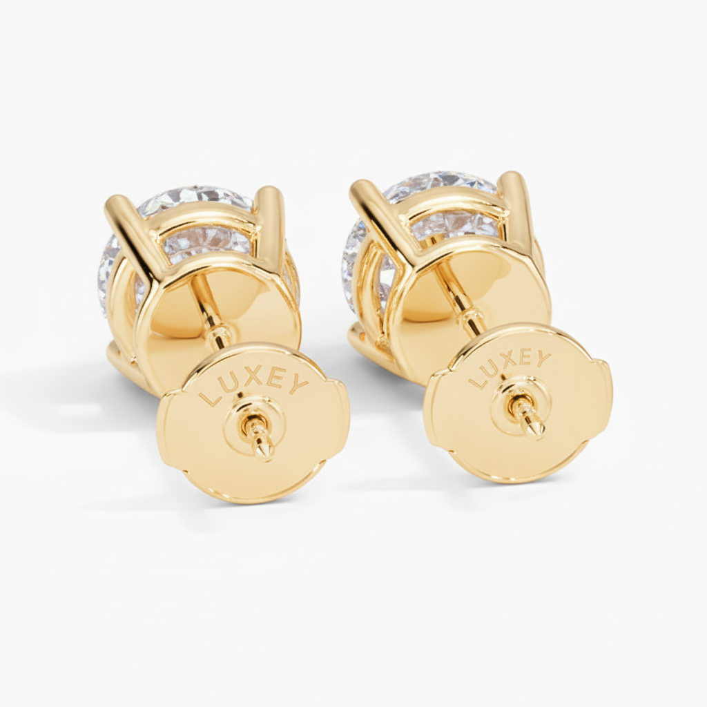 Yellow Gold Studs Back View - Luxey